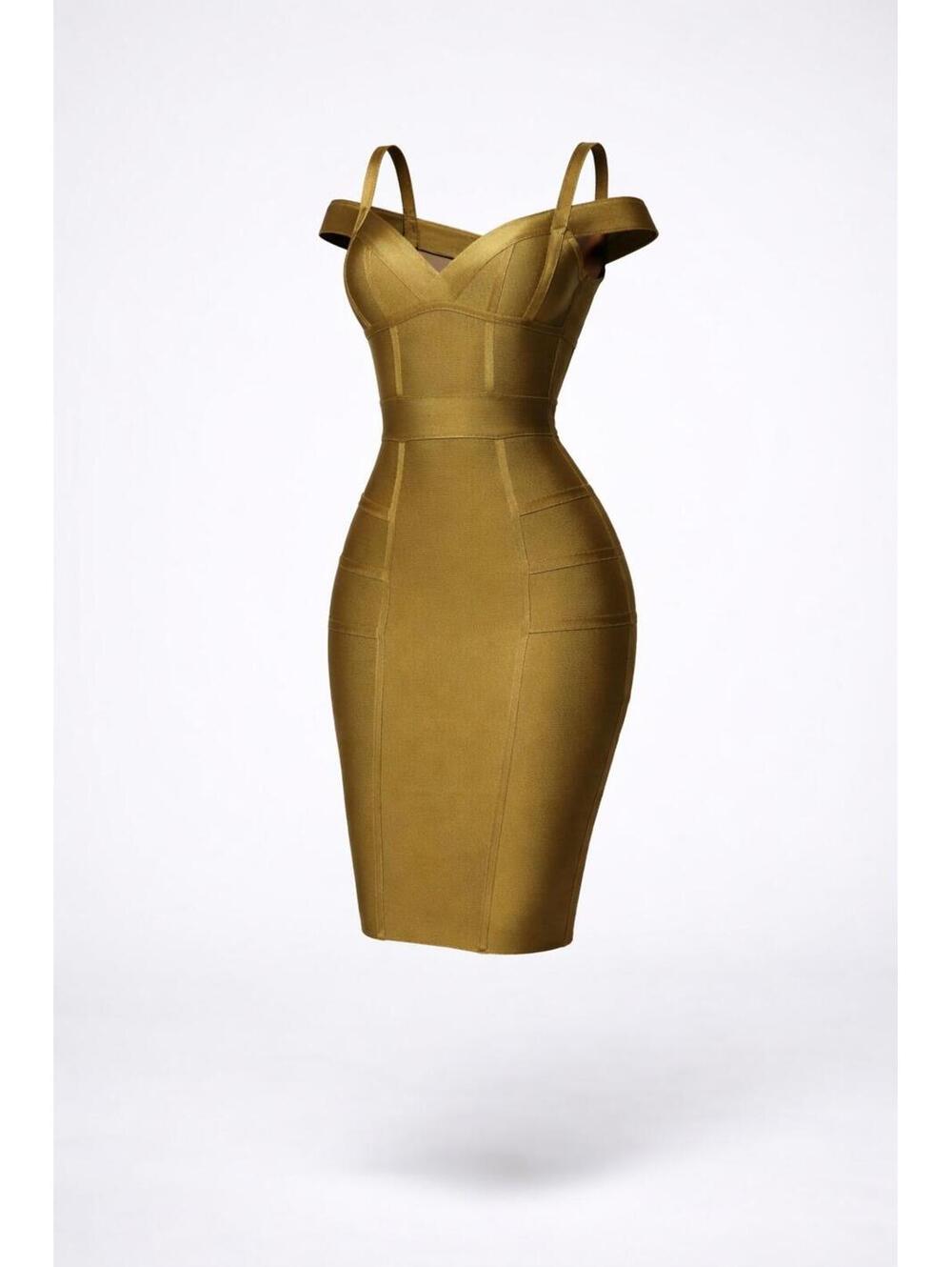 Lansa Olive Bandage Midi Dress XL Off Shoulder Deep V Bodycon Cocktail